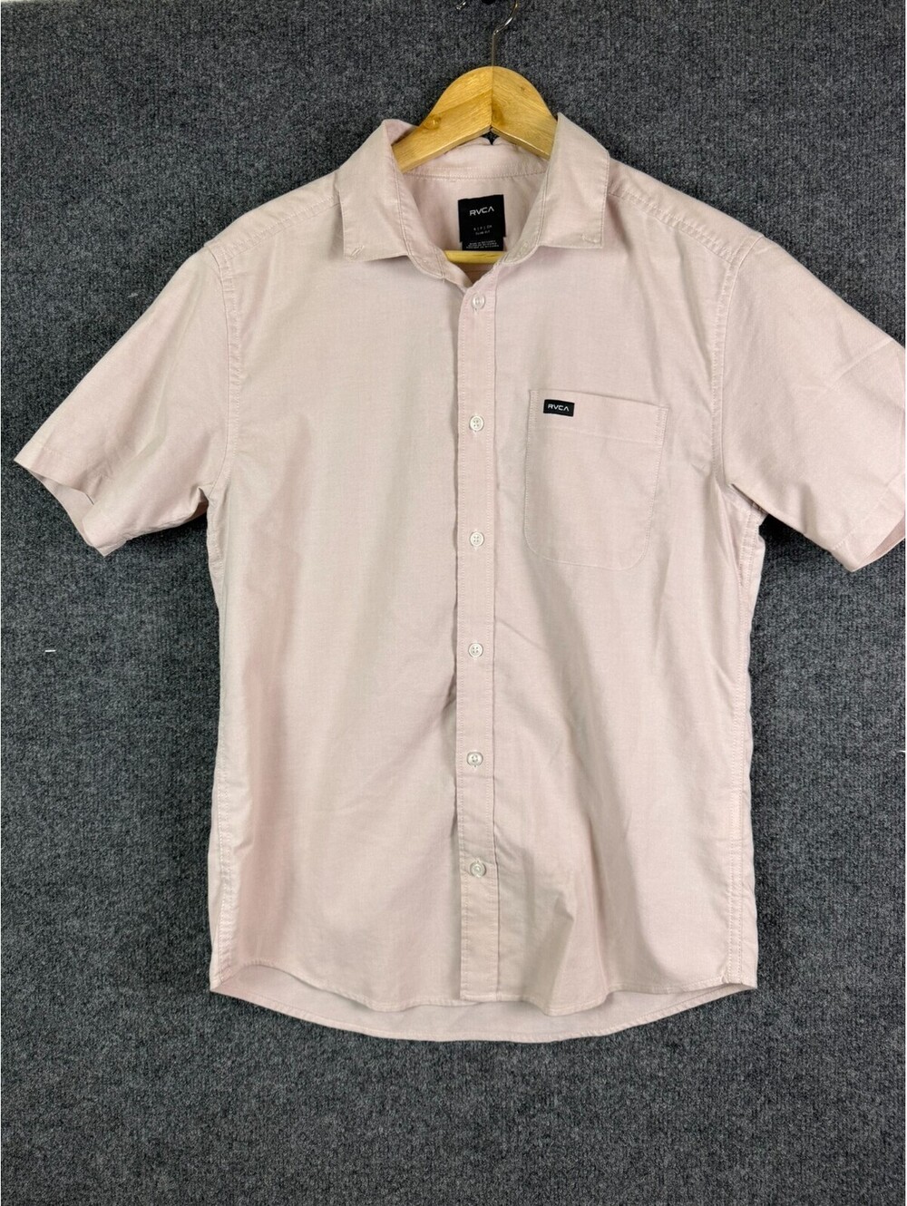 RVCA Short Sleeve Button Down Shirt Mens Small Light Pink Slim Fit Oxford Pocket